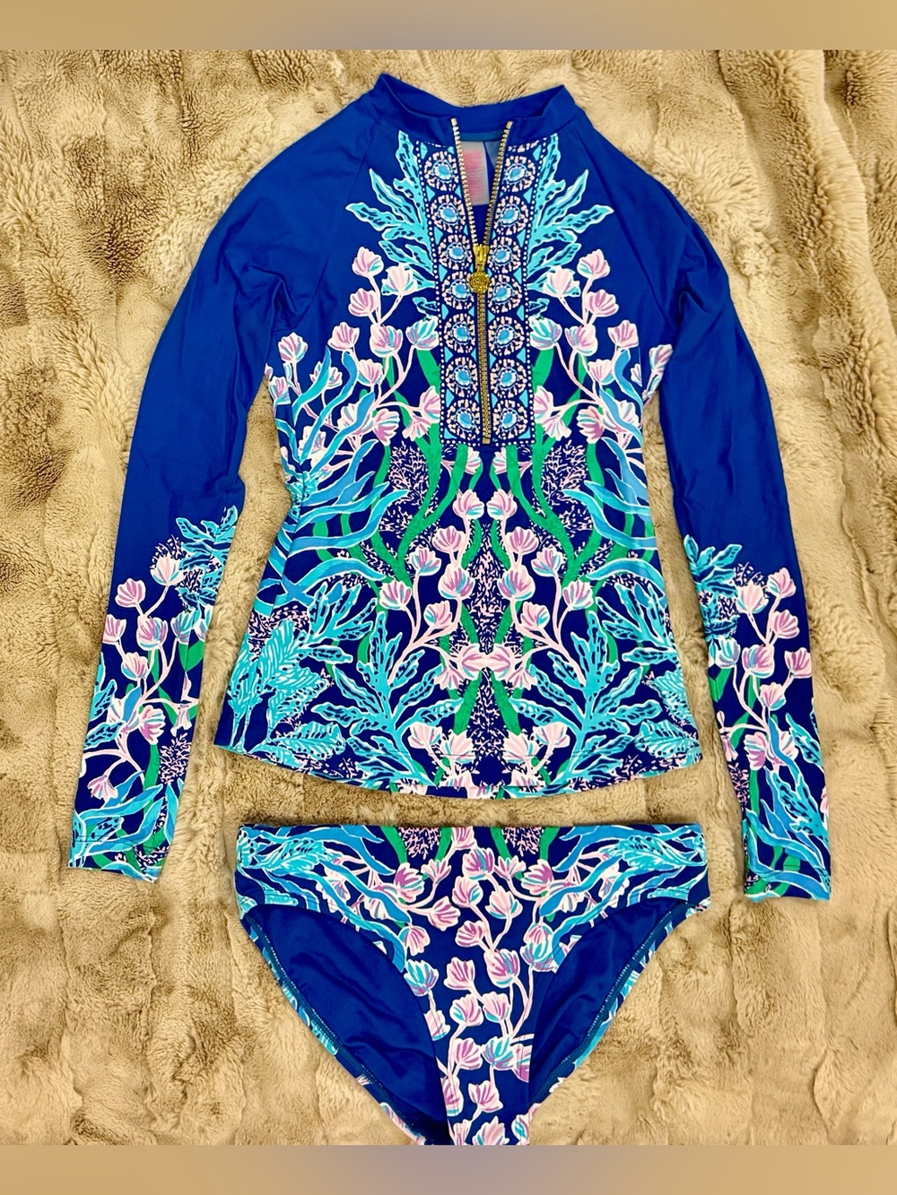 Lilly Pulitzer Nayte Rashguard Swim Set in Barton Blue Secret Escape